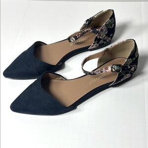 Atmosphere Floral Navy Ankle Strap Flats